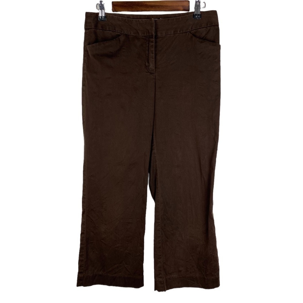 Nine & Co. by Nine West Brown Textured Wide Leg Stretch Capri Pants Women's 6
